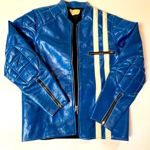 Vintage Nelson Cycles Vinyl Moto Biker Jacket Striped 70s